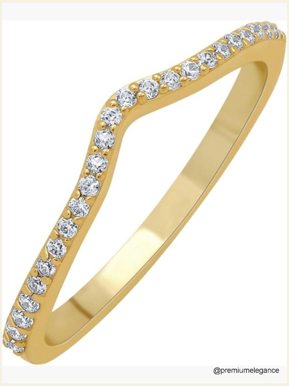 Stackable Wishbone Chevron Half-Eternity Ring with Simulated Diamonds